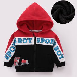 Kookie Kids Full Sleeves Front Open Hooded Sweatjacket with Colour Block Design & Text Print - Multicolour-picture-18