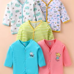 OHMS Single Jersey Knit Full Sleeves Front Open Vests with Animal Print & Stripes Pack of 5 - Multicolor-picture-14