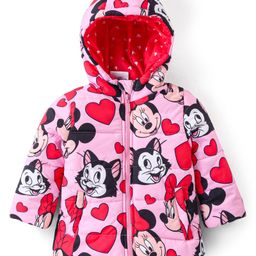 Babyhug Disney Woven Full Sleeves Padded Hooded Jacket with Minnie Mouse & Friends Graphics - Pink-image-29