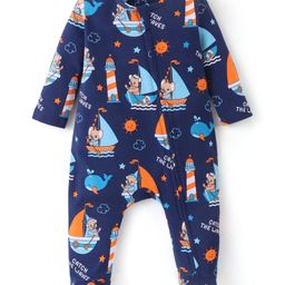Babyhug Cotton Knit Full Sleeves Sleep Suit With Nautical Theme Print - Navy-image-62
