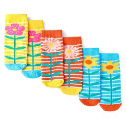 Cute Walk by Babyhug Knit Ankle Length Socks With Floral Design Pack of 3 - Yellow Orange & Blue-image-17