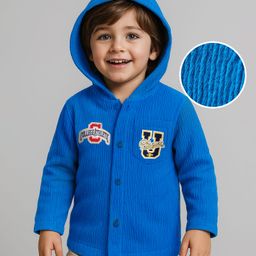 Babyhug Cotton Knit Full Sleeves Hooded Shirt with Text Embroidery - Blue-image-83