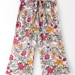 CrayonFlakes Floral Printed Belted Palazzo - Offwhite-image-83