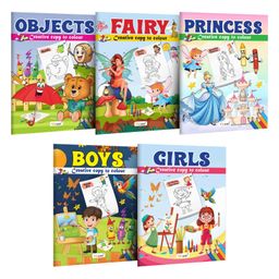 Objects, Fairy, Princess, Boys and Girl - Creative Copy to Colour book : Preschool Coloring Book, Colour Picture Book, Coloring Book for Early Learners for Ages 3-12 | Combo of 5 Copy Colouring books-24