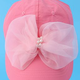 Babyhug Free Size Baseball Cap With Bow Applique - Dark Pink-22