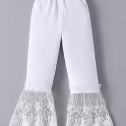 Mark & Mia Full Length Leggings with Floral Chikankari Detailing - White-image-33