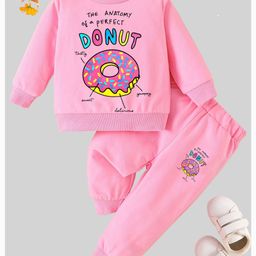 KUCHIPOO Full Sleeves Donut Text Printed Coordinating Sweatshirt & Track Pants Set - Pink-image-27