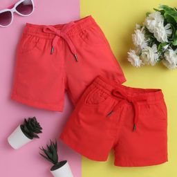 Knitting Doodles Pure Cotton Pack Of 2 Solid Shorts - Red & Pink-image-46