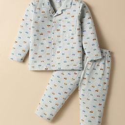 Ben Benny 100% Cotton Knit Full Sleeves Co-Ord Night Suit With Car Print - Light Grey-image-46