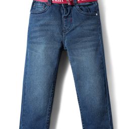 Babyhug Denim Full Length Washed Jeans With Stretch & Belt - Blue-image-82
