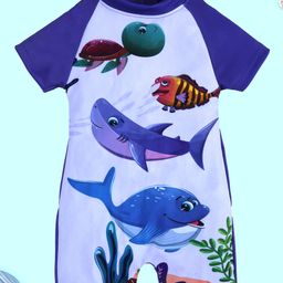 Kiddopanti Half Raglan Sleeves Sea Life Printed Legged Swimsuit - Multi Colour-image-48