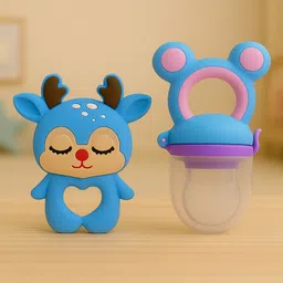 Badal Kidz Essential Combo Mickey Fruit Nibbler & BPA Free Teether - Blue & Blue-picture-17