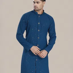 DIVISIVE Men Geometric Embroidered Sequinns Kurta-image-86