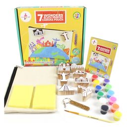 Kalakaram 7 Wonders Block Printed Canvas Pouch Kit - Yellow image 2