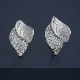 Kushal's Fashion Jewellery 92.5 Silver Rhodium-Plated Stone Studded Leaf Shaped Studs-image-27