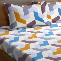 Arrabi TC Cotton Blend Super King Size Bedsheet With 2 Pillow Covers Abstract Print ARBS 1734 - Multicolour image 3