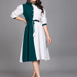 ZELZIS Women Colourblocked Fit & Flare Dress-image-38
