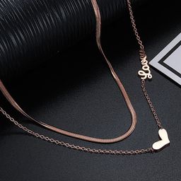 MYKI Gold-Plated Stainless Steel Elegant Double Layer Heart and Love Statement Necklace-image-99