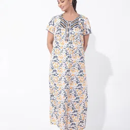 Maybell Women Floral Printed Maxi Pure Cotton Nightdress-picture-49