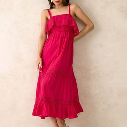 Virgio Women Ruffled Cotton Shoulder Straps Midi Tiered Sleeveless Empire Dress-image-83