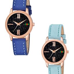 CSAMON Women Pack Of 2 Embellished Dial & Textured Straps Watch C25RG Roman BLU SKYBLU L-image-79