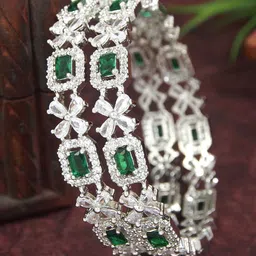 Anouk Set Of 2 Rhodium-Plated American Diamond Studded Bangles-5