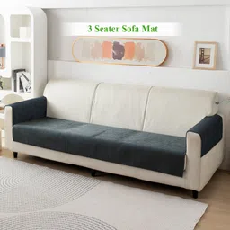 HOKIPO Dark Grey Solid 3 Seater Sofa Seat Mat With 2 Pc Armrest Cover-17