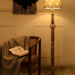 green girgit Grey & Brown Printed Wooded Floor Lamps-image-54