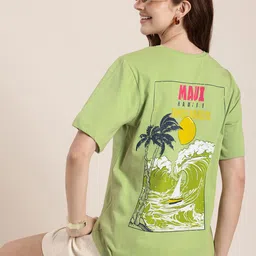 HERE&NOW Printed Drop-Shoulder Sleeves Pure Cotton Relaxed Fit T-shirt-picture-6