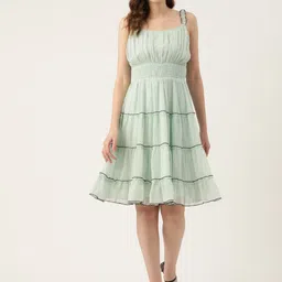 Antheaa Green Chiffon Tiered Dress-17