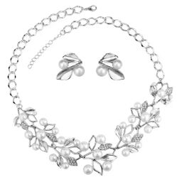 Peora Peal Leaf Nature Inspired Necklace Earring Fancy Jewellery Set-image-3