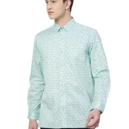 Turtle Mint Green Cotton Slim Fit Printed Shirt-image-94