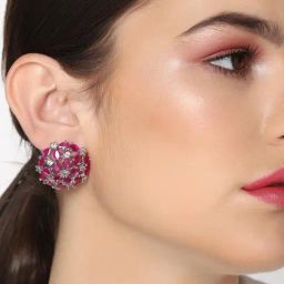 Estele Rhodium-Plated CZ Luxor Ruby Stud Earrings for Women-image-67