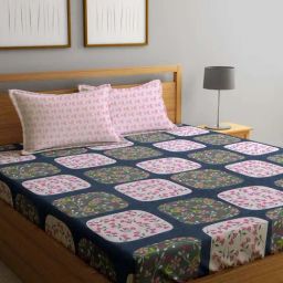 Klotthe Multicolor Cotton Blend 300 TC Double Bedsheet With 2 Pillow Covers-image-84