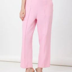 Zink London Light Pink Regular Fit High Rise Trousers-image-72