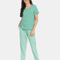 Rosaline by Zivame Green Printed T-Shirt With Lounge Pants-image-22