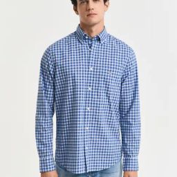 GANT Men Button-Down Classic Poplin Checked Cotton Blue Shirt-10