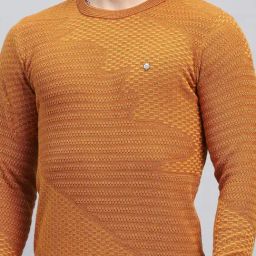 Monte Carlo Orange Regular Fit Self Pattern Pullover image 5