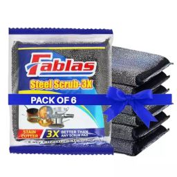 Fablas Steel Scrubber Stain Cutter Stainless Steel for Tough Dirt Cleaning (Pack of 6)-43