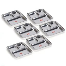 Sumeet Silver Stainless Steel Plates - Set of 6-10