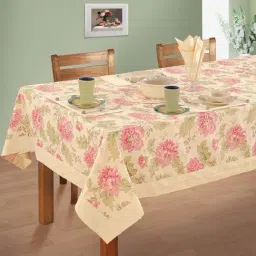 Swayam Cream & Pink Cotton 200 TC 6 Seater Table Cover - Set of 1-21