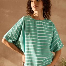 KASSUALLY White & Green Cotton Striped Top-picture-6