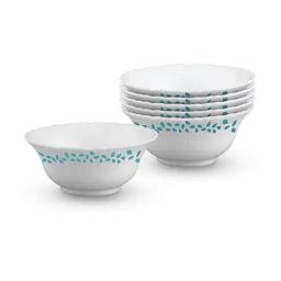 Larah by Borosil White Blue Leaves Opalware 6 Piece Bowls Set (210 ml)-image-16