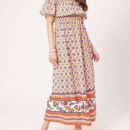 Boho Fetish Vibe Off Shoulder Smocked Midi Dress-image-80