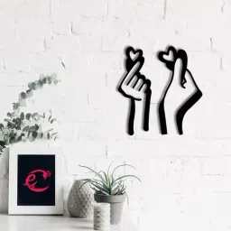 Loving Couple Hands with Hearts' Black Engineered Wood Wall Art Cutout-30