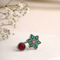 Priyaasi Enchanting Floral Pink Stone Finger Ring-46