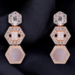 crash.club By CKC Rose Gold Hexagon Drop Earrings-image-7