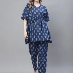 TAG 7 Blue Printed Kaftan Top With Pant Set-picture-3