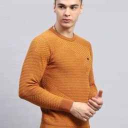 Monte Carlo Orange Regular Fit Self Pattern Pullover image 4