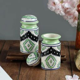 VarEesha Green Ceramic Air Tight Jars - Set of 2-image-51